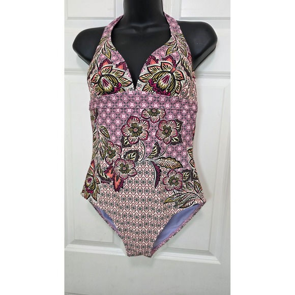 Prana Other - Prana‎ One Piece Swimsuit Women's M Pink Floral Halter Neck Swimwear Festival